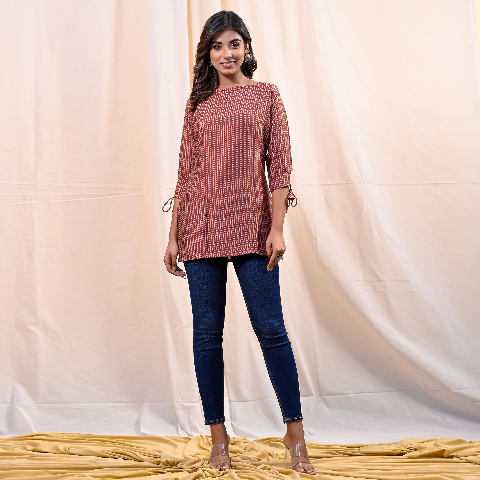 Brown Printed Chanderi Top