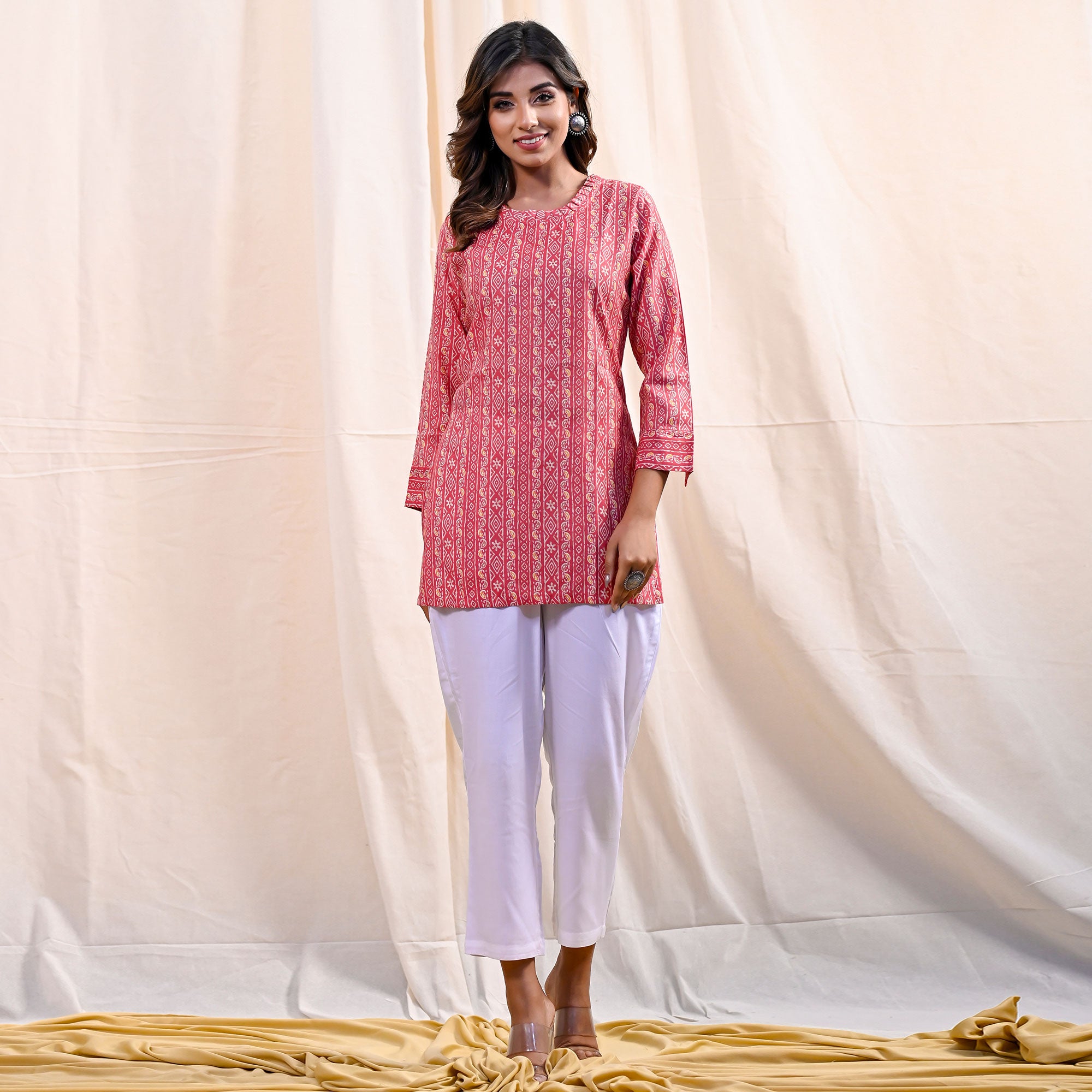 Pink Printed Chanderi Top