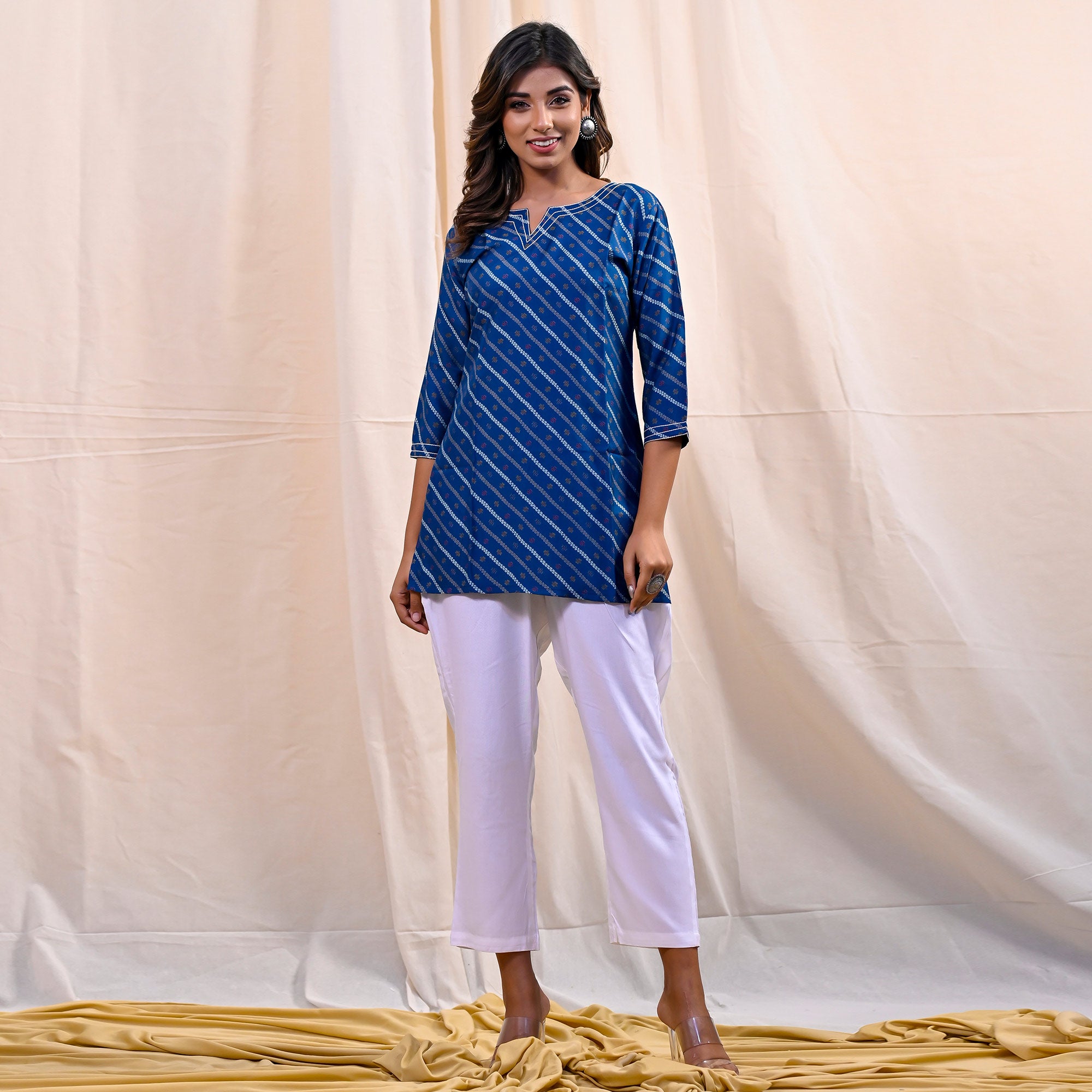 Blue Printed Muslin Top