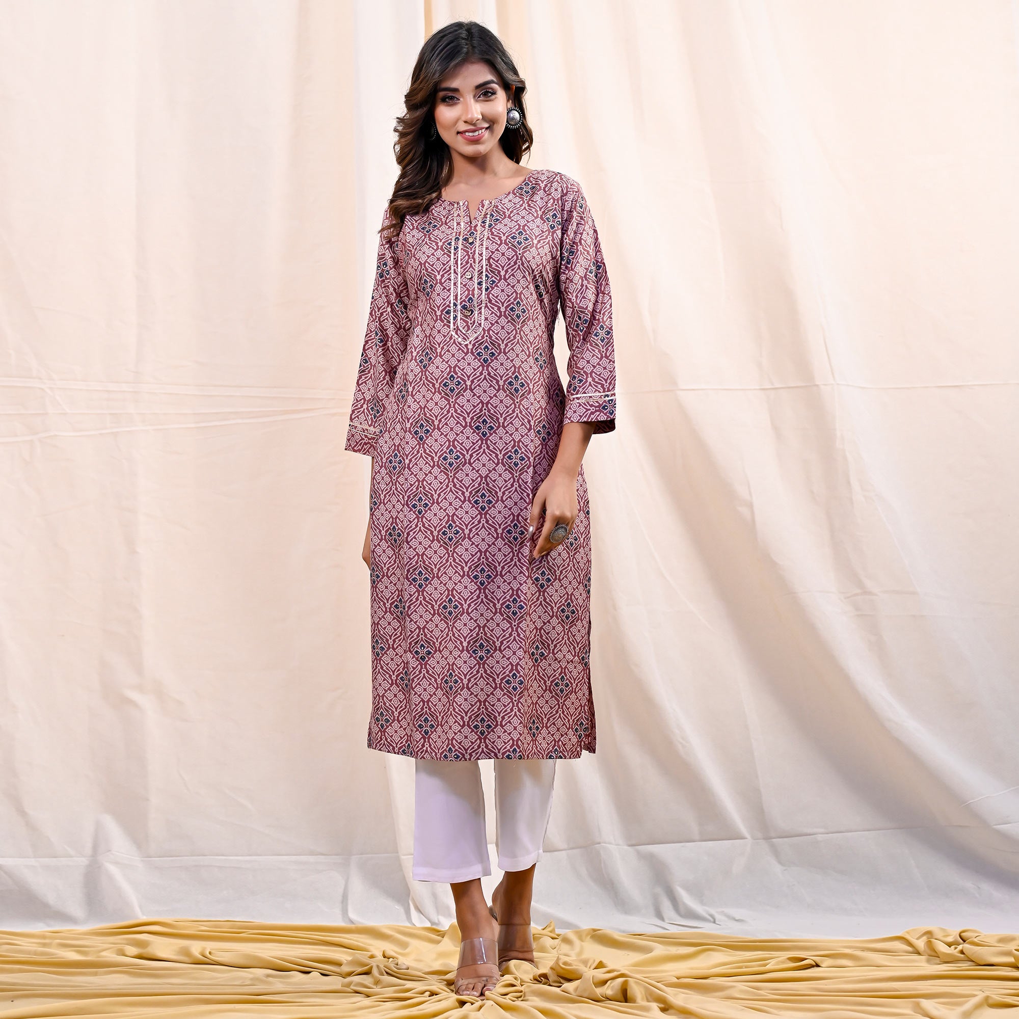 Dusty Pink Printed Muslin Kurti