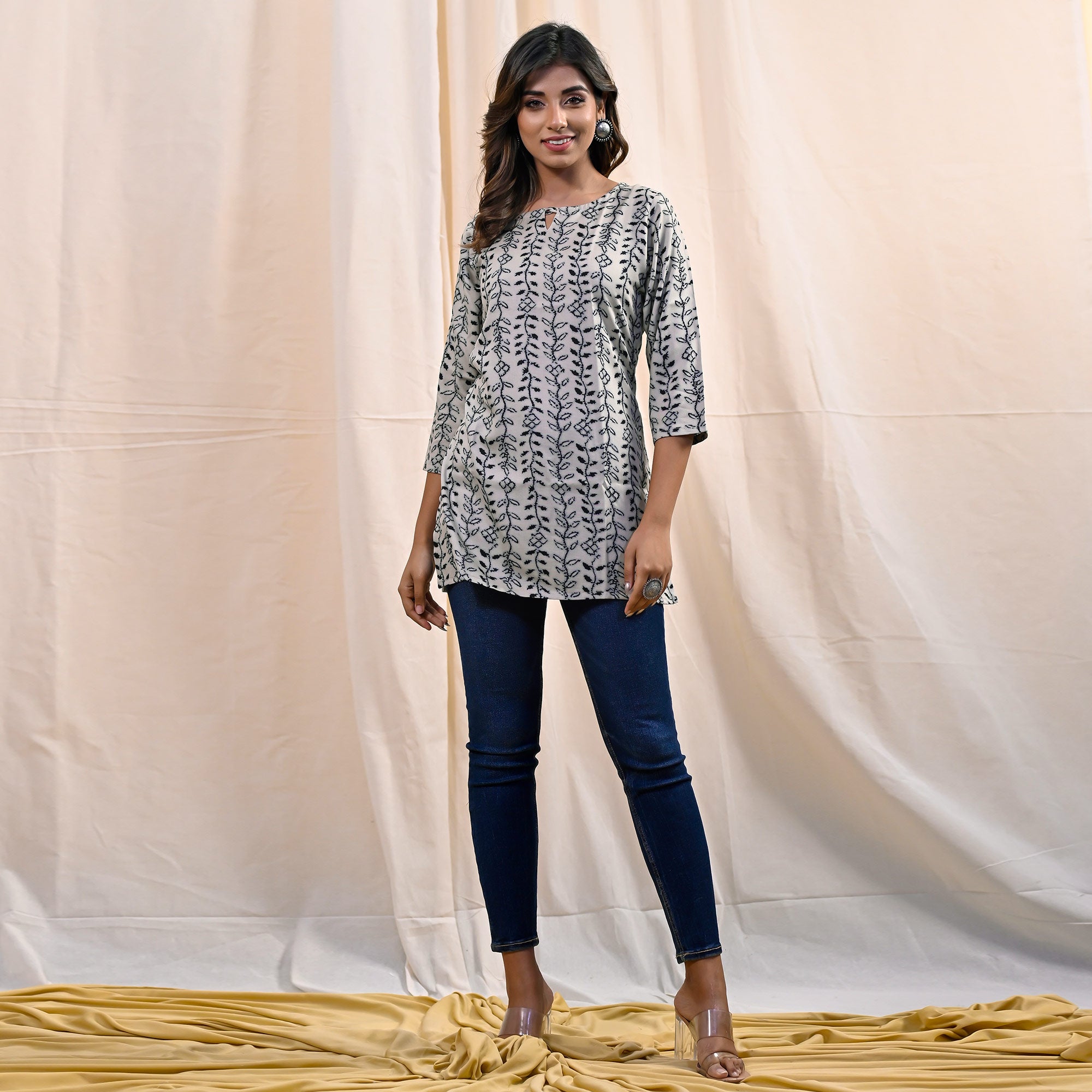 Black Floral Printed Rayon Top