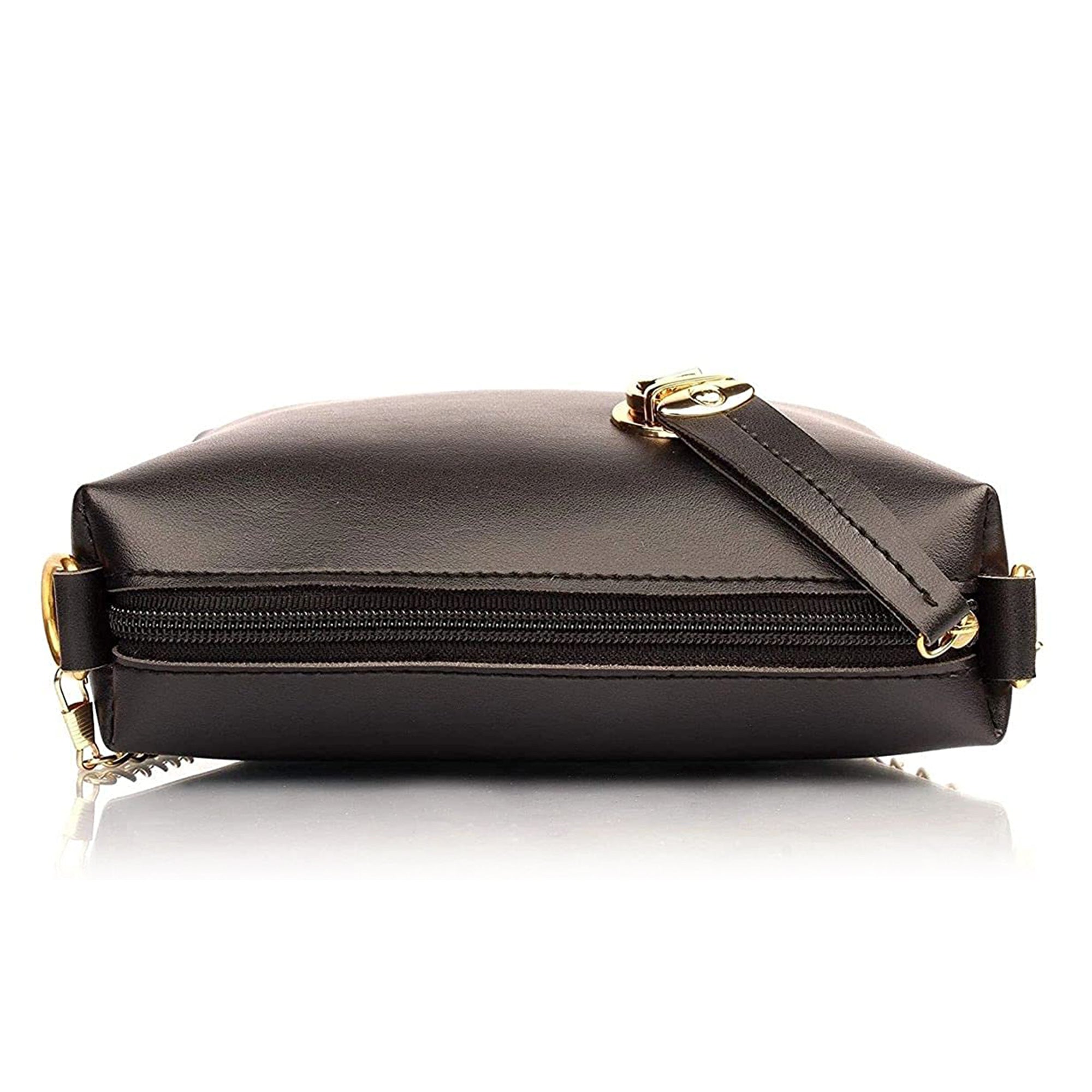 TMN - Women Black Vegan LeatherGolden Chain Sling Bag