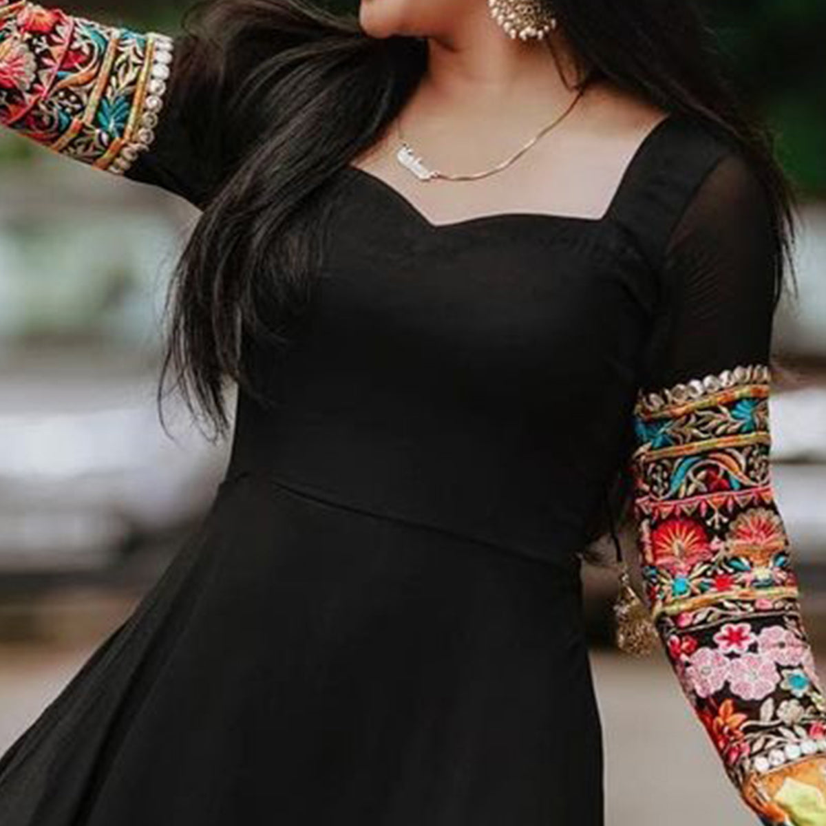 Black Embroidered Georgette Gown