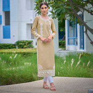Beige Lucknowi Embroidered Rayon Kurti