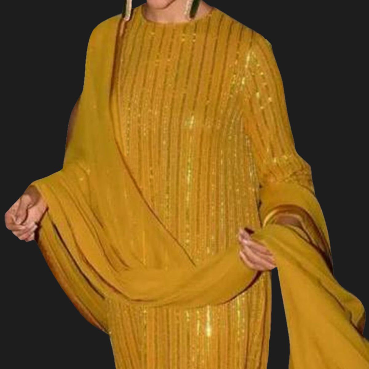 Golden Sequins Embroidered Georgette Suit