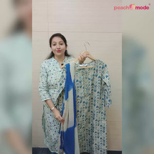White-Blue Printed Muslin Salwar Suit