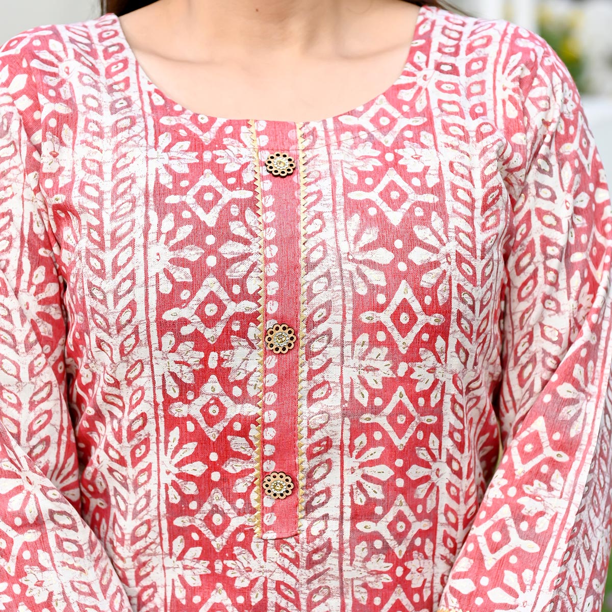 Peach Floral Foil Printed Rayon Suit