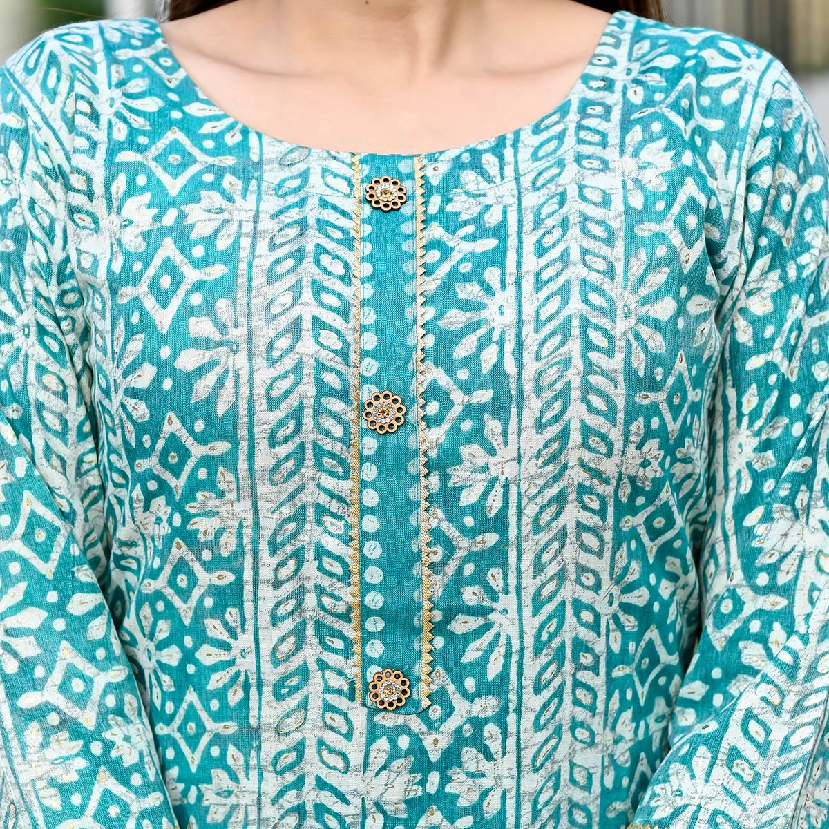 Rama Blue Floral Foil Printed Rayon Suit