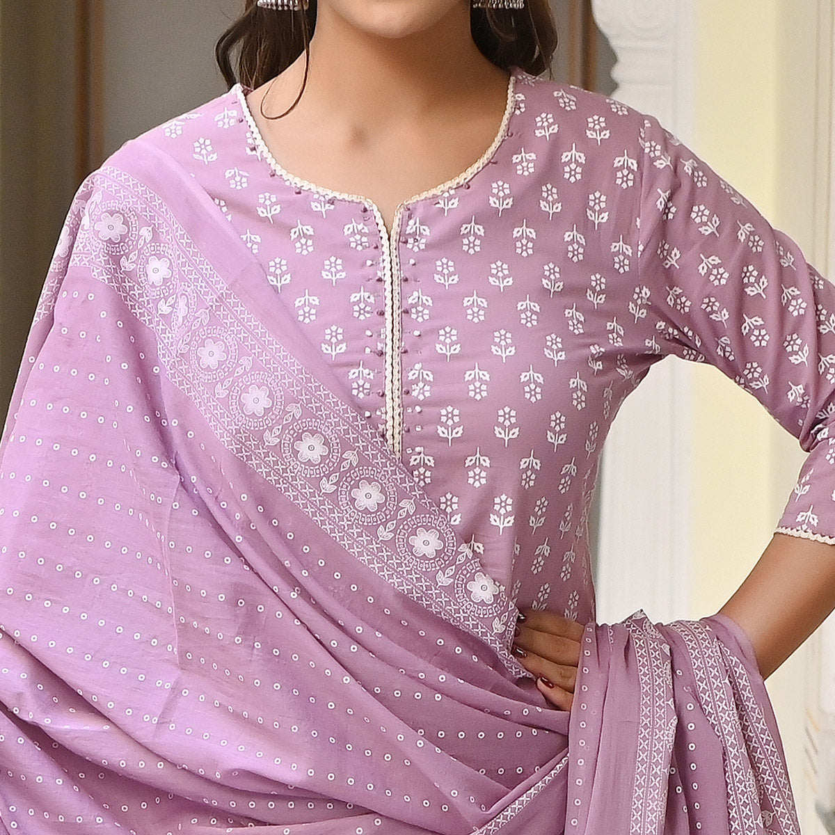 Lavender Jaipuri Printed Pure Cotton Salwar Suit