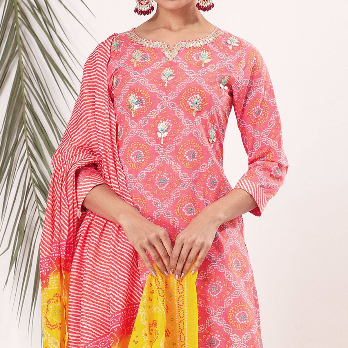 Peach Bandhani Printed Pure Cotton Salwar Suit