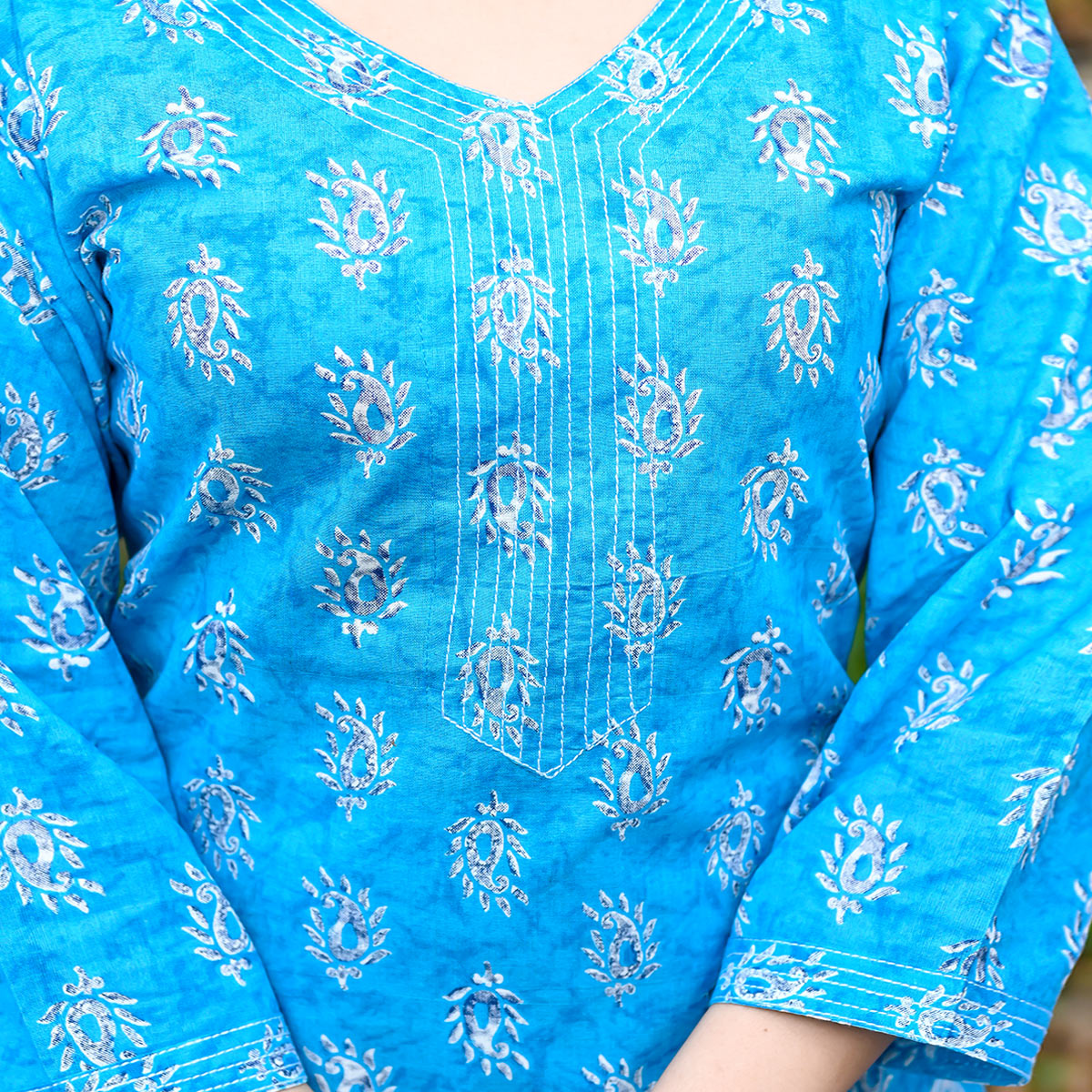 Blue Printed Pure Cotton Salwar Suit