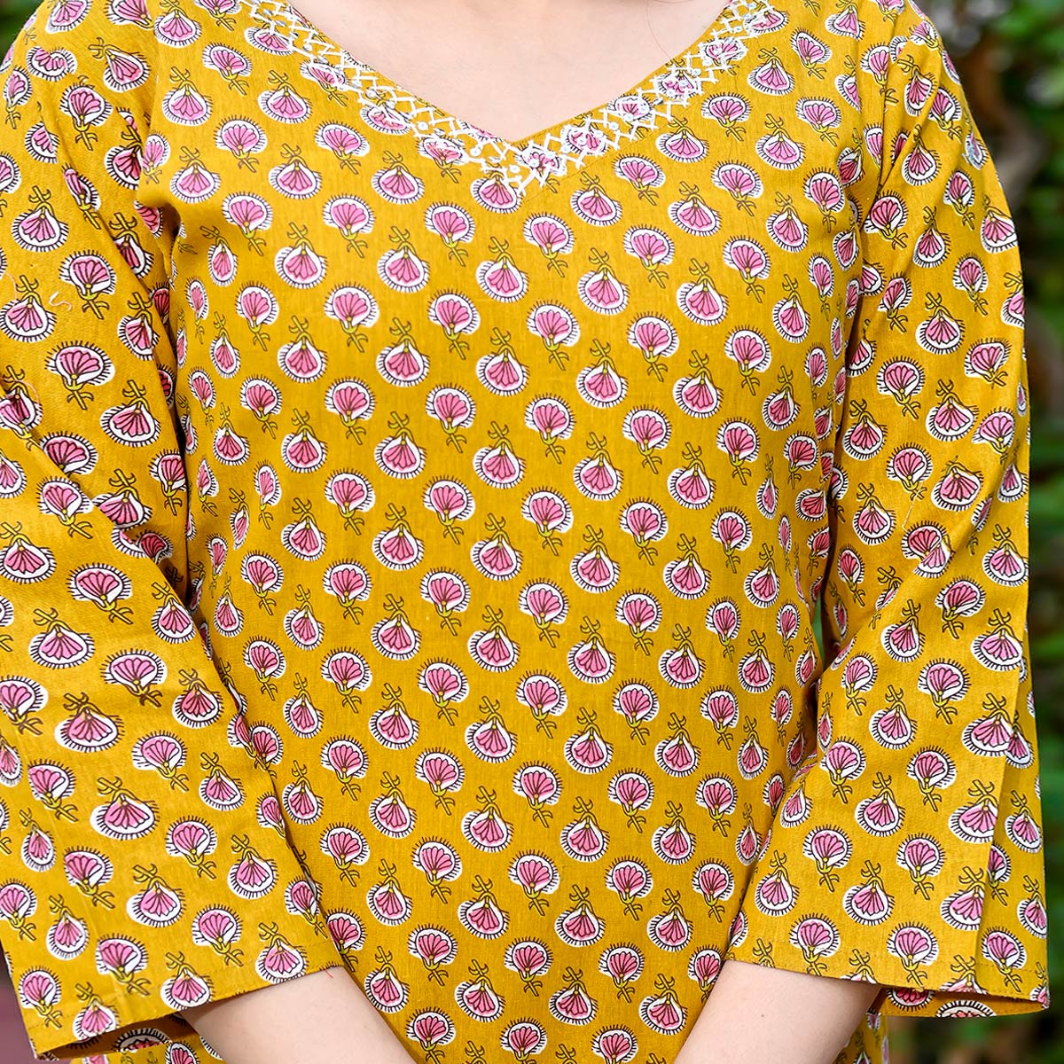 Mustard Floral Printed Pure Cotton Salwar Suit