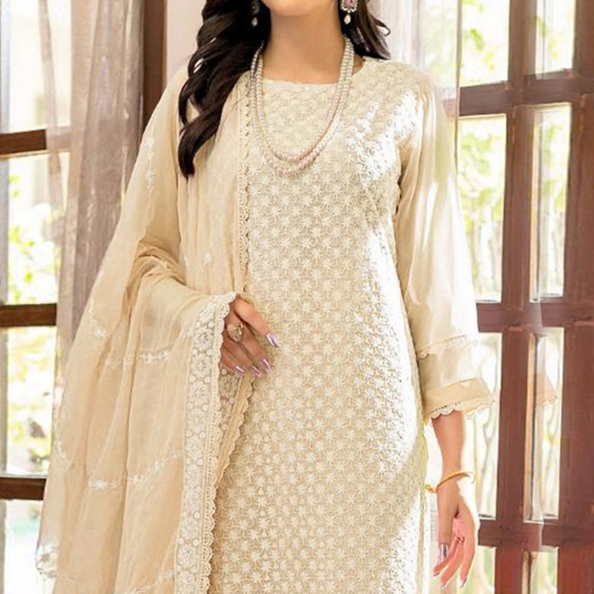 Chikoo Lucknowi Embroidered Georgette Pakistani Suit