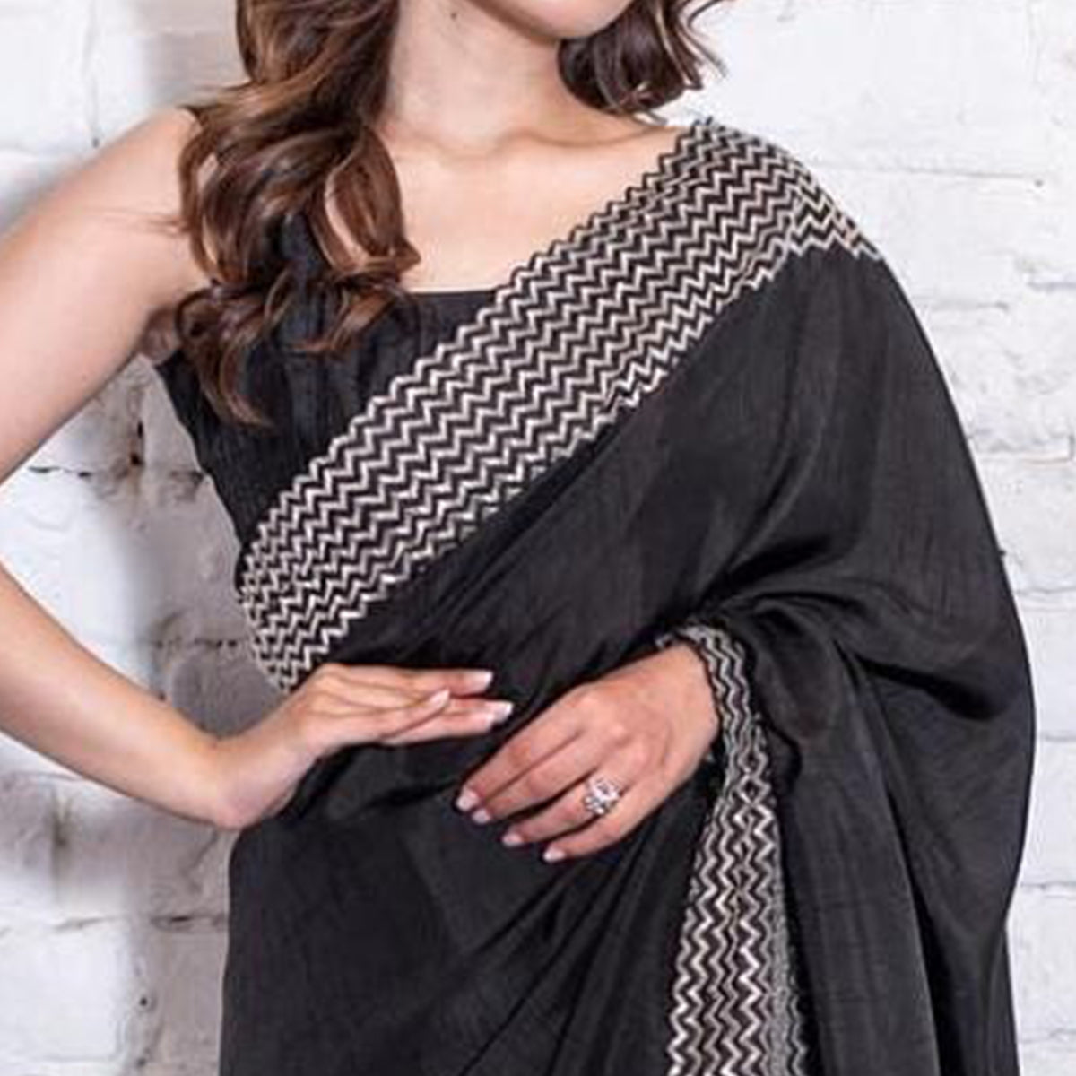 Black Embroidered Art Silk Saree