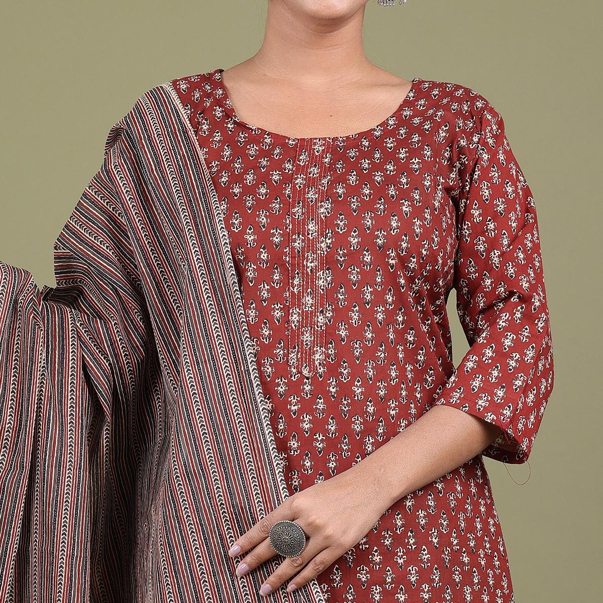 Maroon Floral Printed Pure Cotton Suit