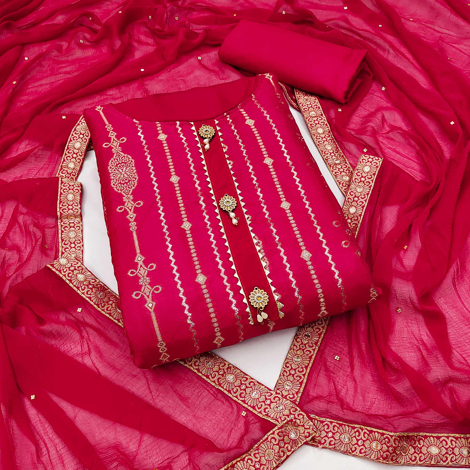 Pink Woven Jacquard Dress Material