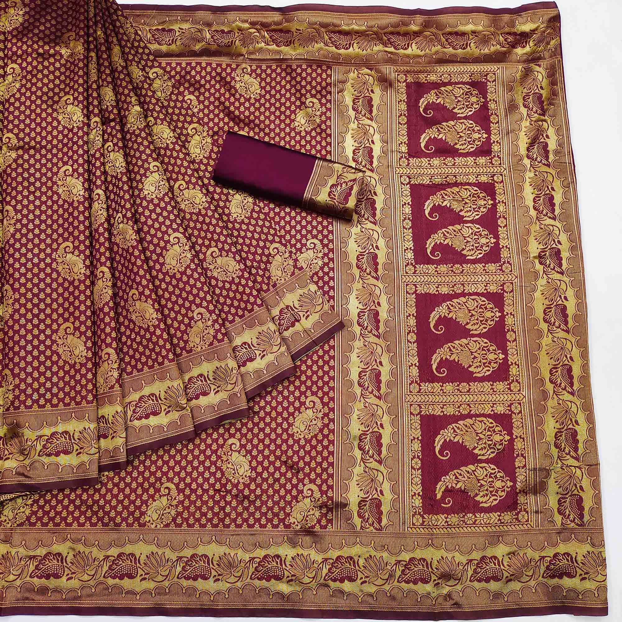 Wine Woven Jacquard Saree