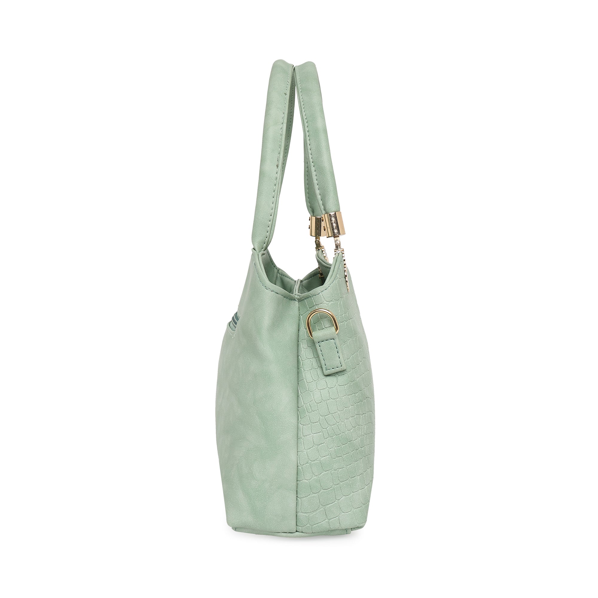 Pista Green Women Vegan Leather Handbag With Belt