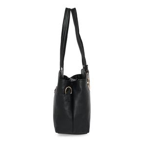 Black Women Vegan Leather Handbag With Belt