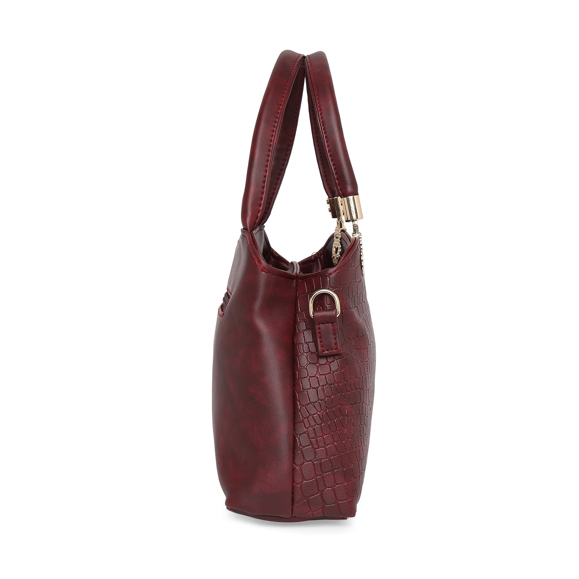 Maroon Women Vegan Leather Handbag With Belt