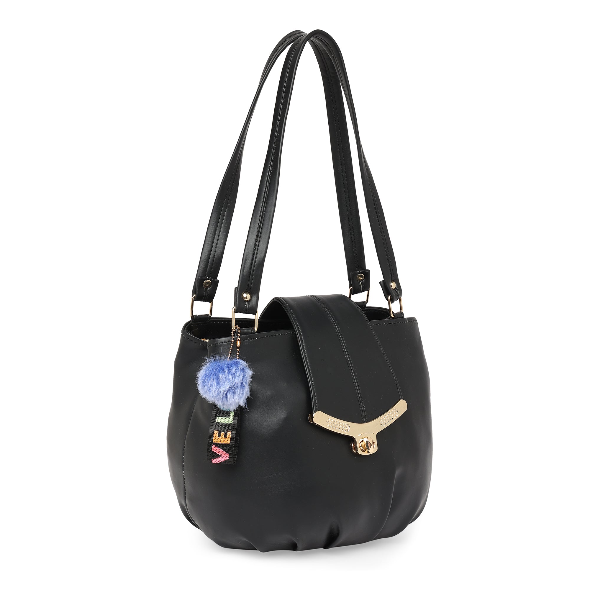 Black Women Vegan Leather Handbag With Belt