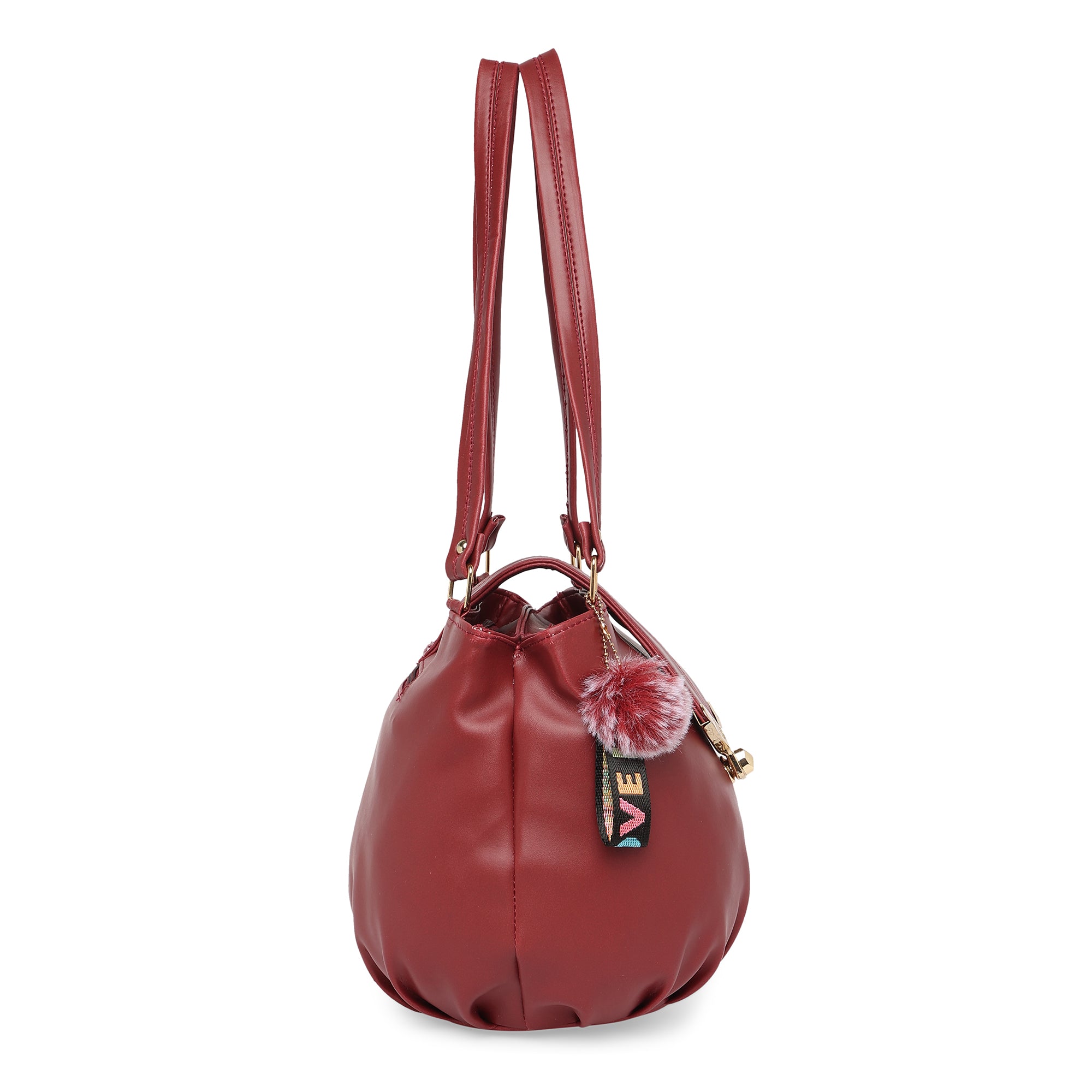 Maroon Women Vegan Leather Handbag With Belt