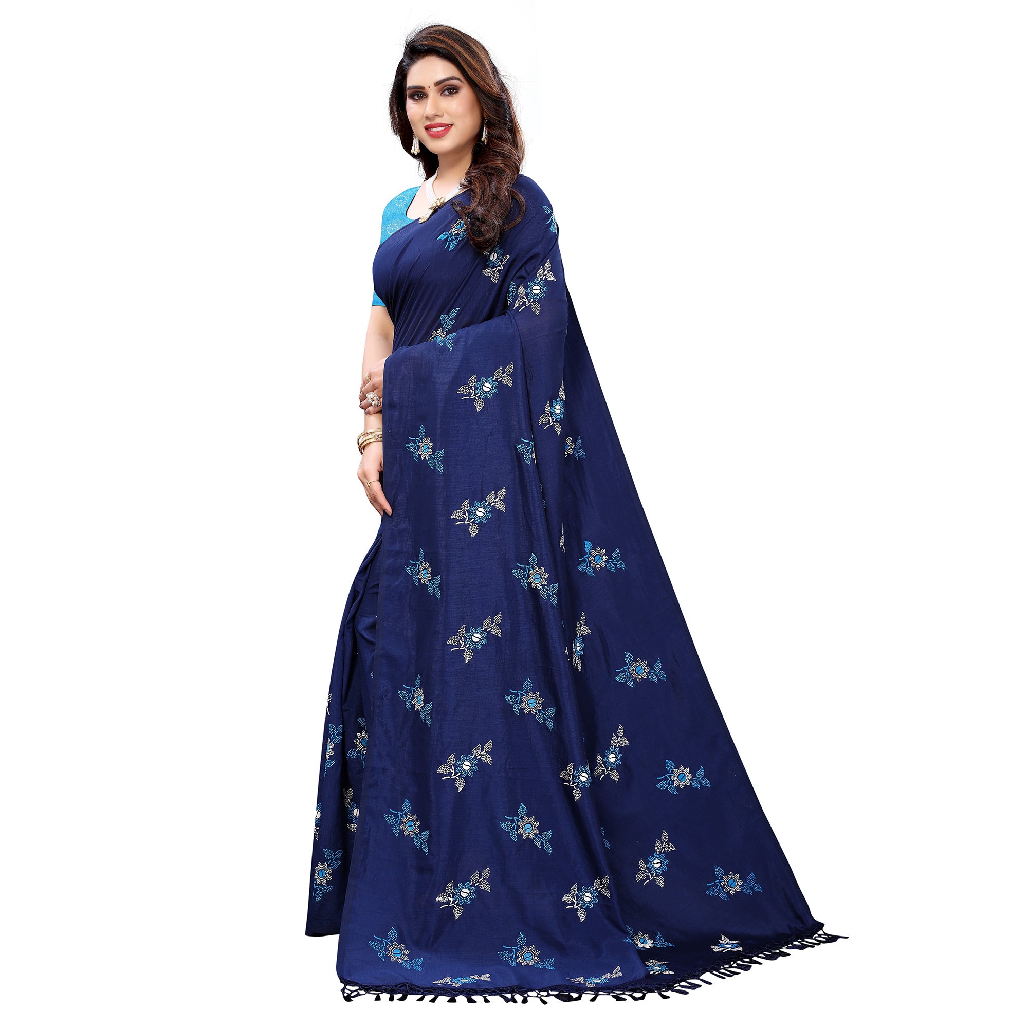 Navy Blue Casual Wear Printed Silk Saree
