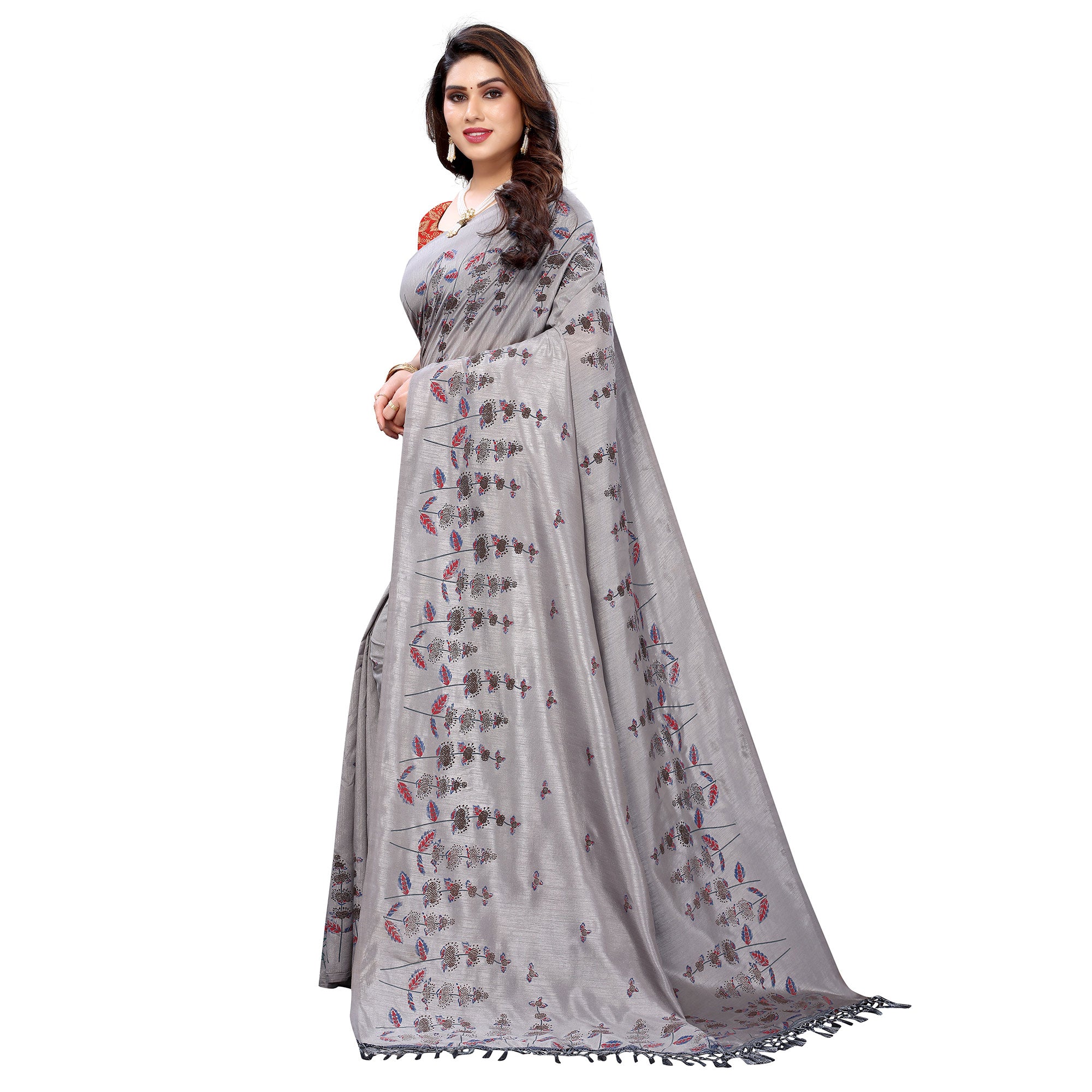 Grey Casual Wear Printed Silk Saree