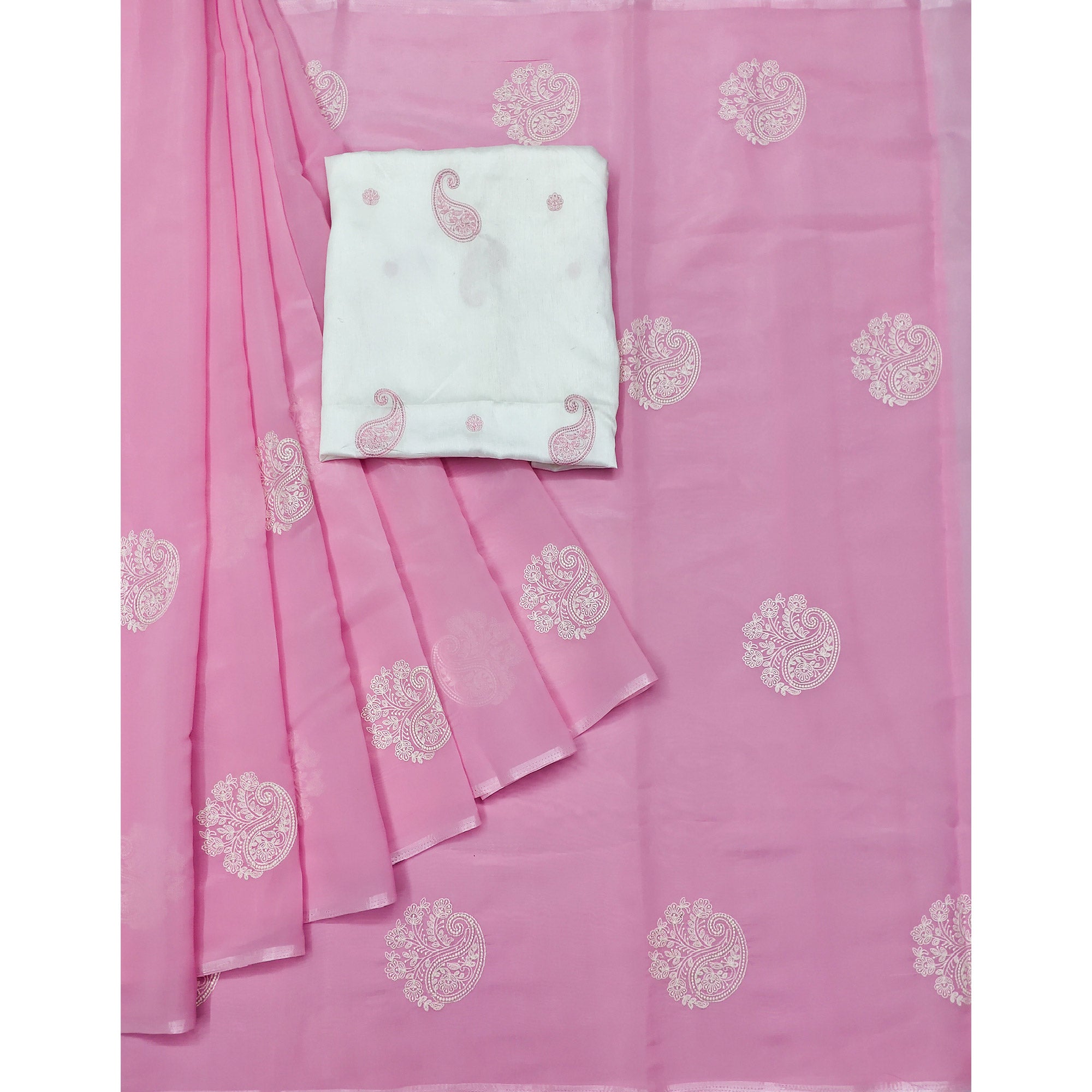 Pink Embroidered Organza Saree