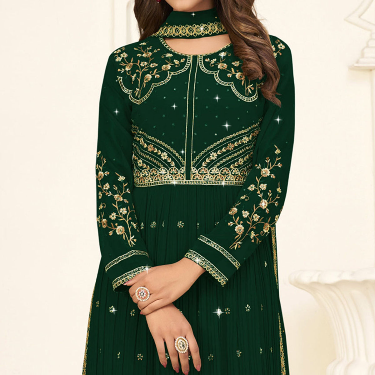 Green Embroidered Georgette Naira Cut Suit
