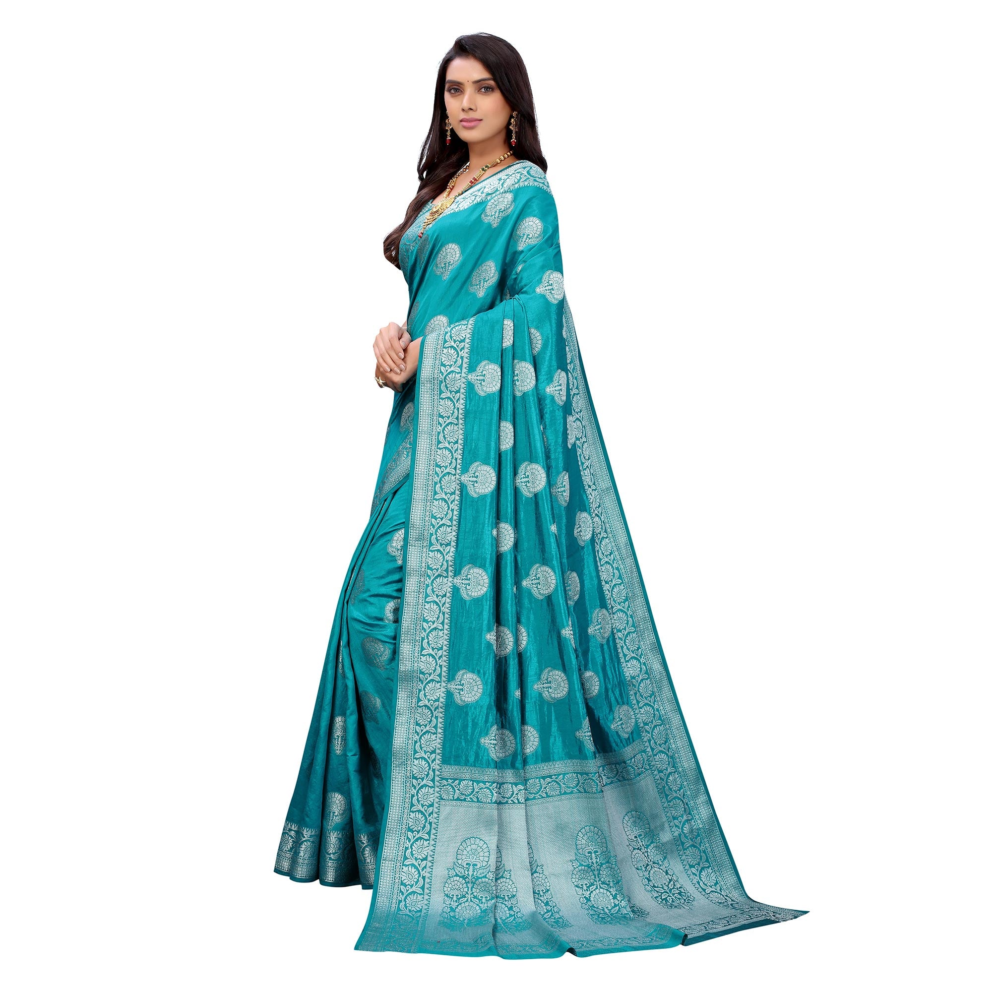 Firozi Festive Wear Woven Art Silk Saree