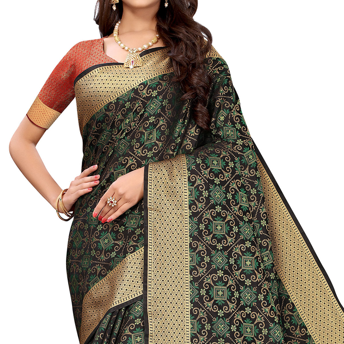 Black Festive Wear Woven Patola Heavy Silk Saree
