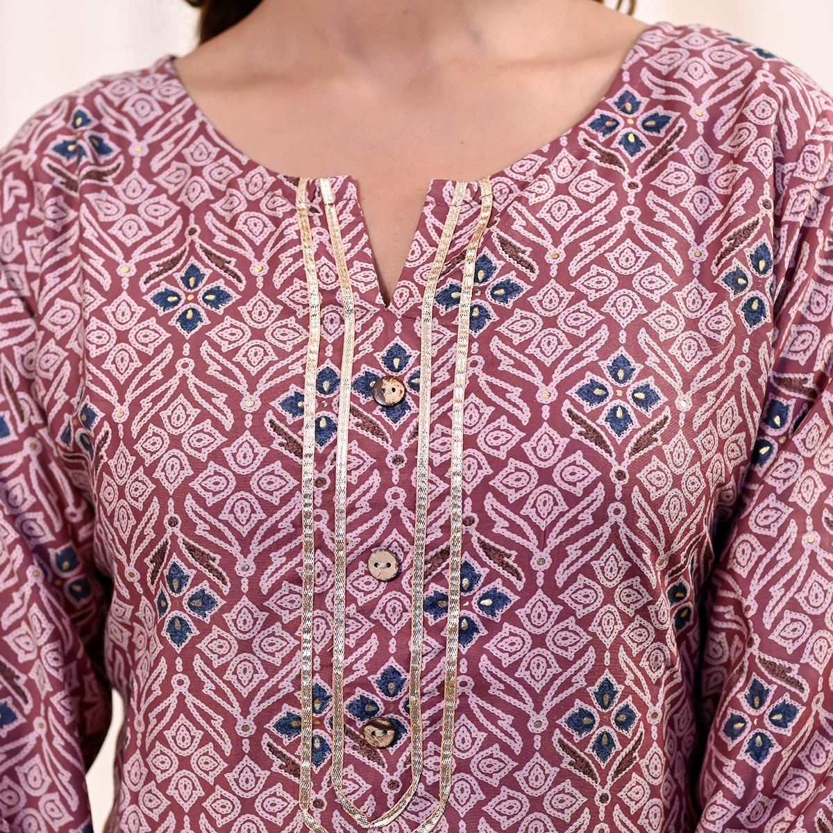 Dusty Pink Printed Muslin Kurti