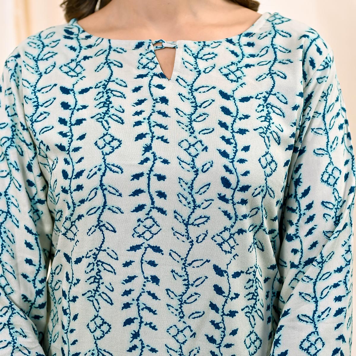 Aqua Floral Printed Rayon Top