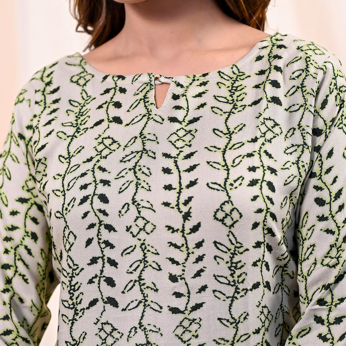 Green Floral Printed Rayon Top