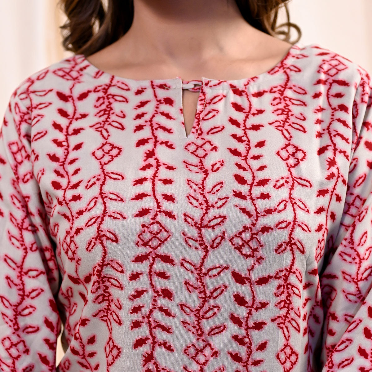 Red Floral Printed Rayon Top