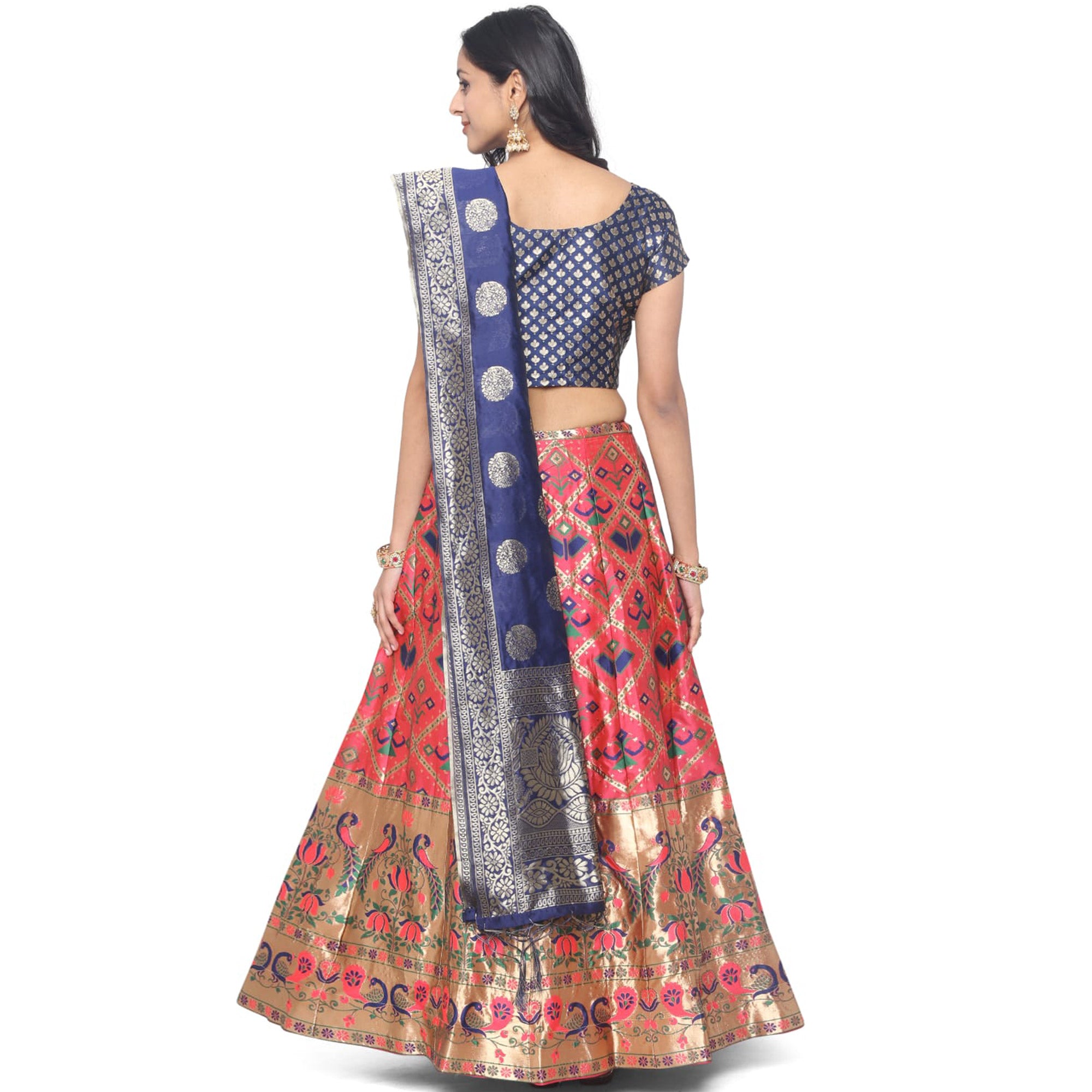 Pink Woven Jacquard Lehenga Choli