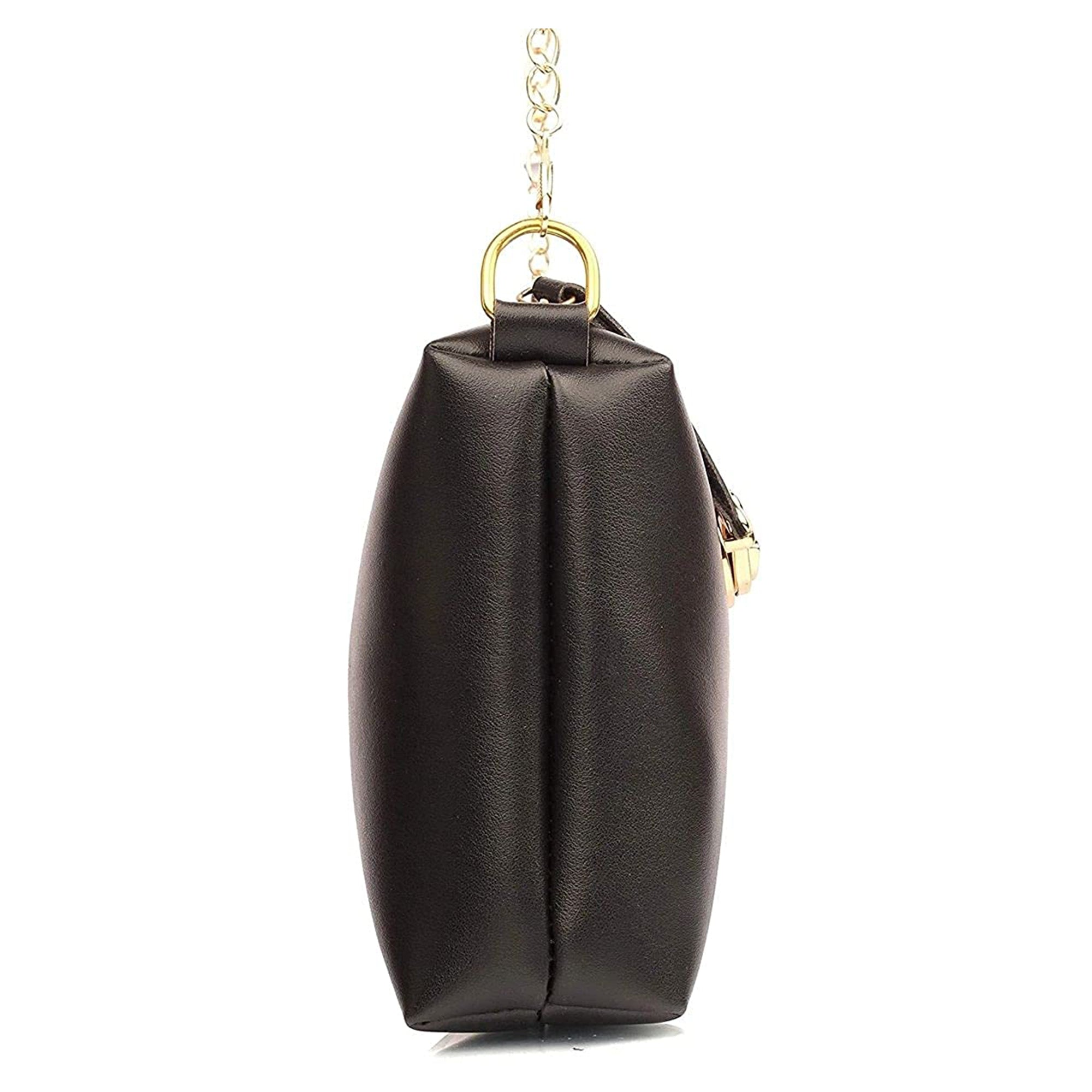 TMN - Women Black Vegan LeatherGolden Chain Sling Bag