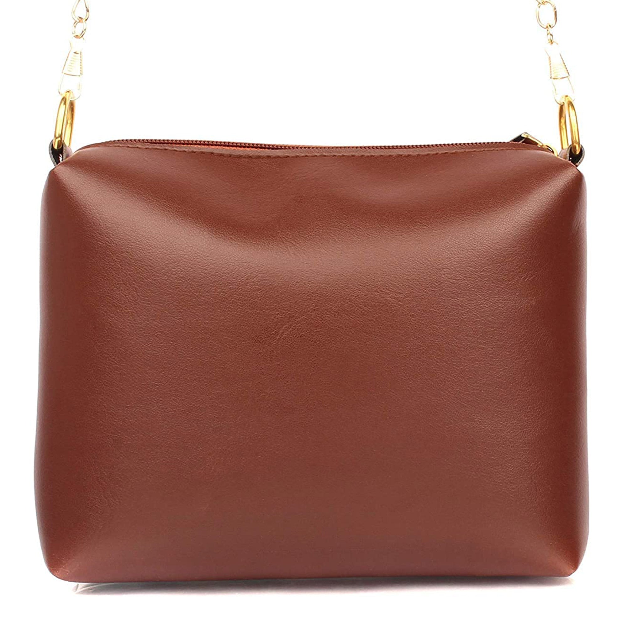 TMN - Women Brown Vegan Leather Golden Chain Sling Bag