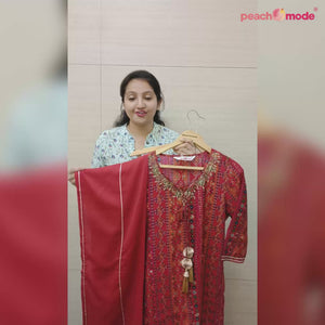 Red Printed Muslin Sharara Suit