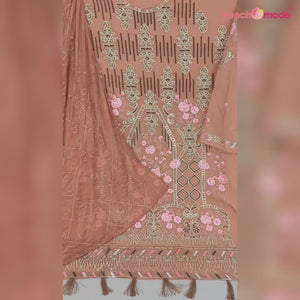 Rust Embroidered Georgette Pakistani Suit