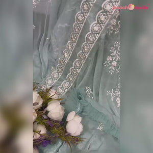 Blue Floral Embroidered Georgette Salwar Suit