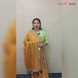 Orange  Embroidered With Stone Work Vichitra Silk Saree