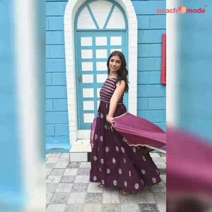 Wine Sequins Embroidered Muslin Gown