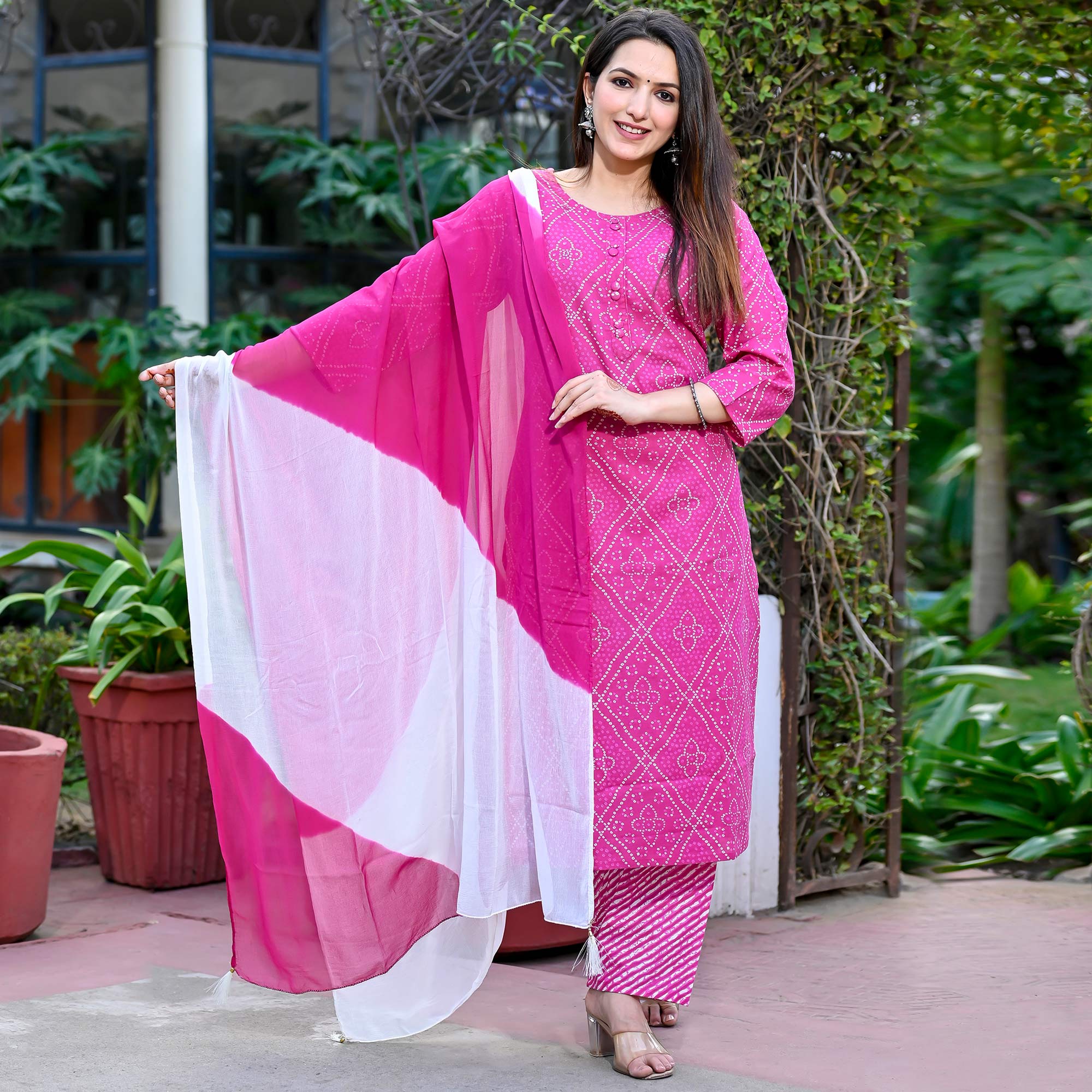 Pink Bandhani Printed Pure Cotton Salwar Suit