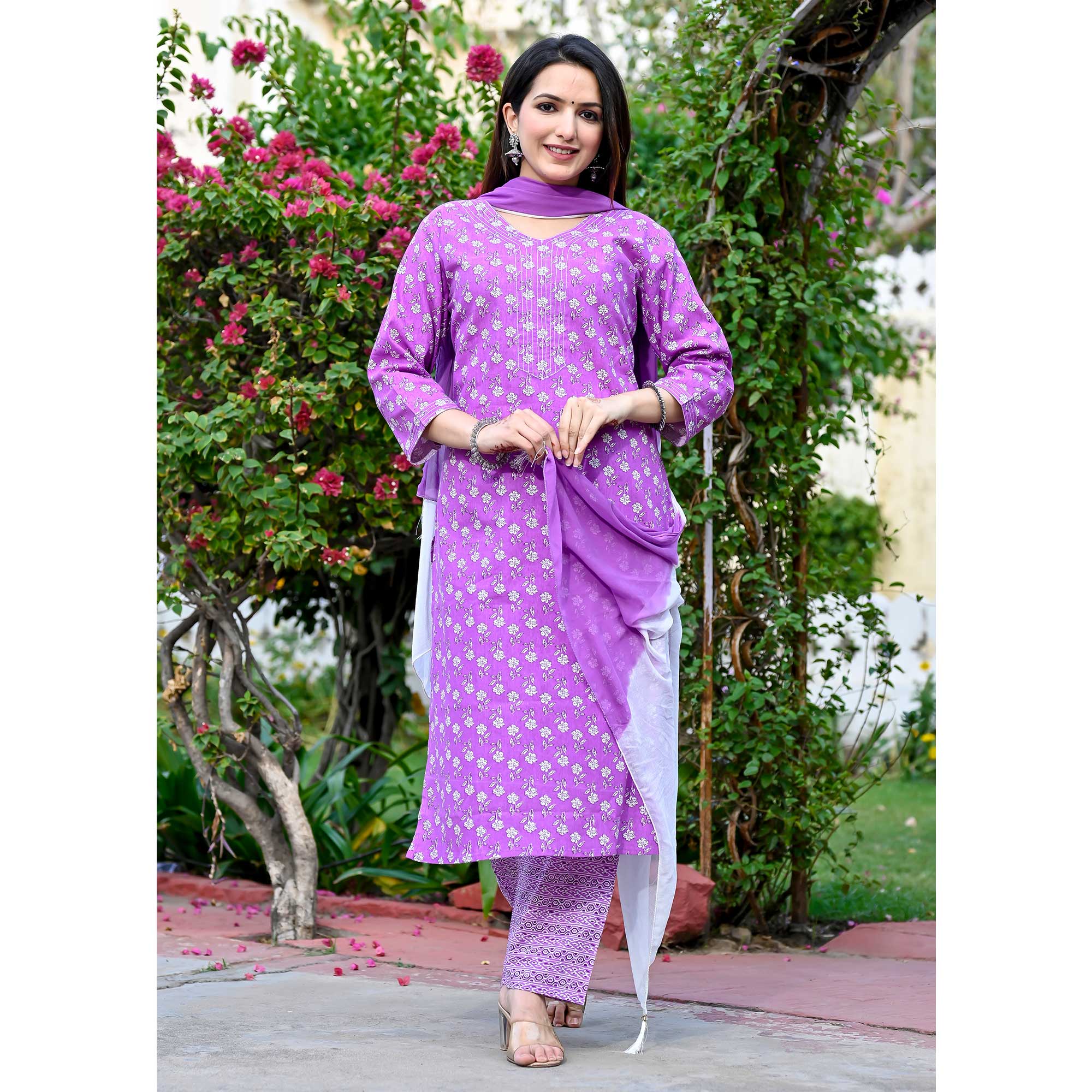 Purple Floral Printed Pure Cotton Salwar Suit