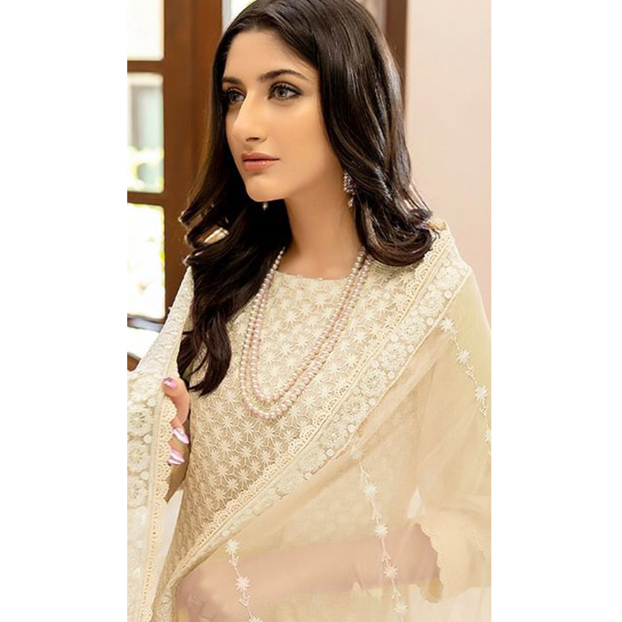 Chikoo Lucknowi Embroidered Georgette Pakistani Suit