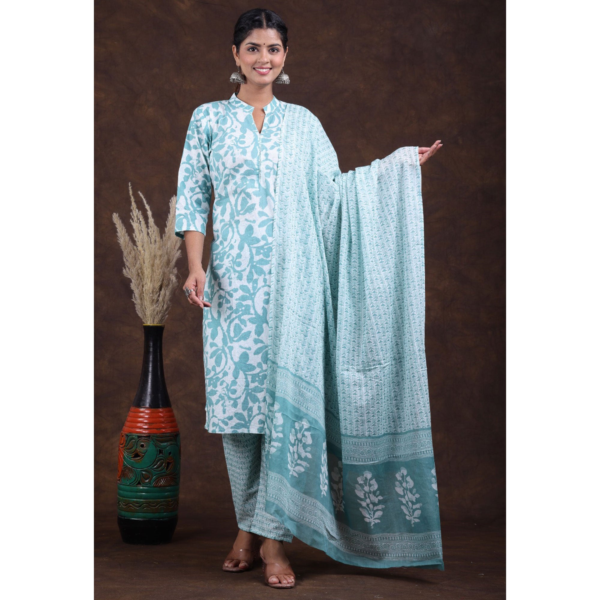 Blue Jaipuri Printed Pure Cotton Suit