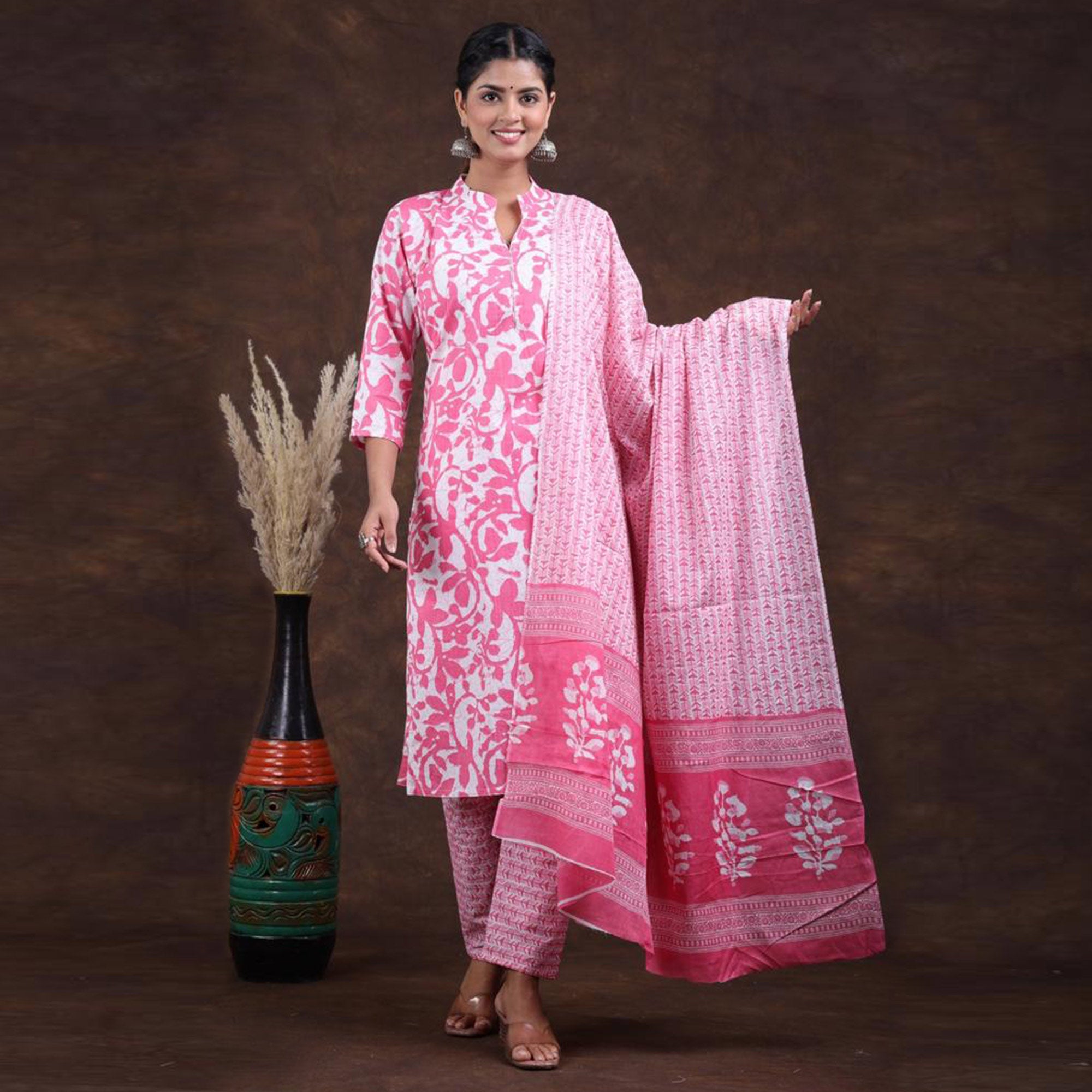 Pink Jaipuri Printed Pure Cotton Suit
