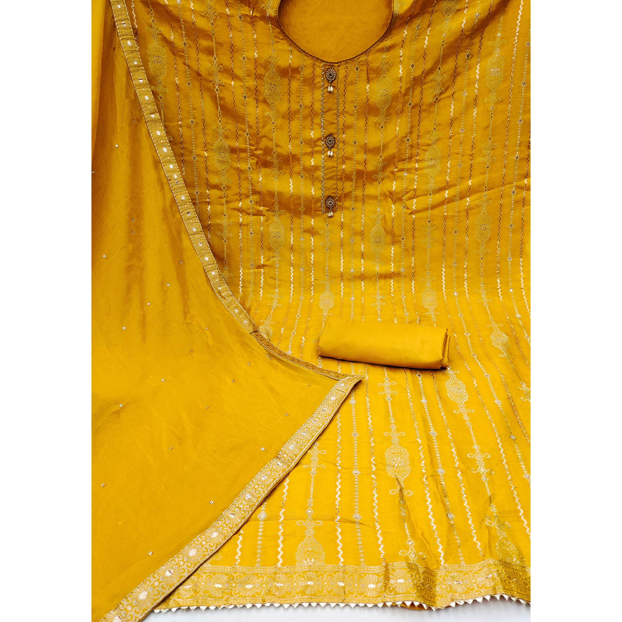 Mustard Woven Jacquard Dress Material